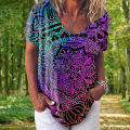 Fashion Women's T-shirt 3d Floral Print Tops Tees V Neck Short Sleeves Female Clothes Summer Large Size T Shirt Womans Clothing. 