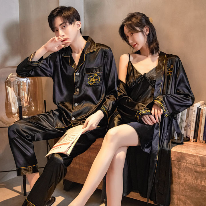 Spring Autumn Couples Pajamas Set Cute Rayon For Women Robe Sets Men Satin Sleepwear Pyjamas Suit Home Clothing Sleep Daraz .bd