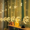 Ramadan Decoration 2024 Star Moon Curtain Garland String Light Aid EID Mubarak for Home Arabic Islam Muslim Event Party Supplies. 