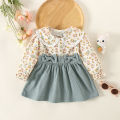 (0-3 Years Old) New Spring and Fall Girls' Dress Lapel Lace Edge Lace Bow Bow Fake Two Small Floral Patterns Birthday Party. 