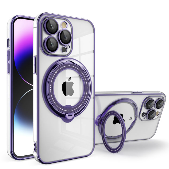 Plating Ring Magnetic Transparent Phone Case For iPhone 15 14 Pro Max 13 12 11 XR XS X 7 8 Plus Magsafe Wireless Charging Cover