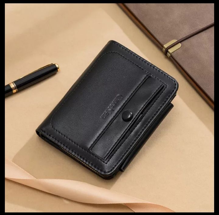High Quality Carrken New Fashion Retro PU Leather Short Wallet Men 3 Fold Card Holder Multi-card Coin Purse