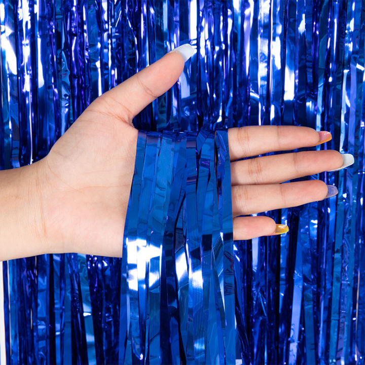 Foil Background High Quality Curtain Backdrop For Happy Birthday - Glory Blue