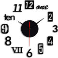 DIY Wall Clock - Modern 3D Mirror Wall Clock Decor,Roman Numerals Clock - Wall Sticker Clock Home Room Decor Black. 