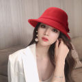 Elegant Women Hat Vintage Bowknot Wool Ladies Hat Dome Felt Wedding Church Jazz Cap Bowler Autumn Winter Female Bucket Hat 2022. 