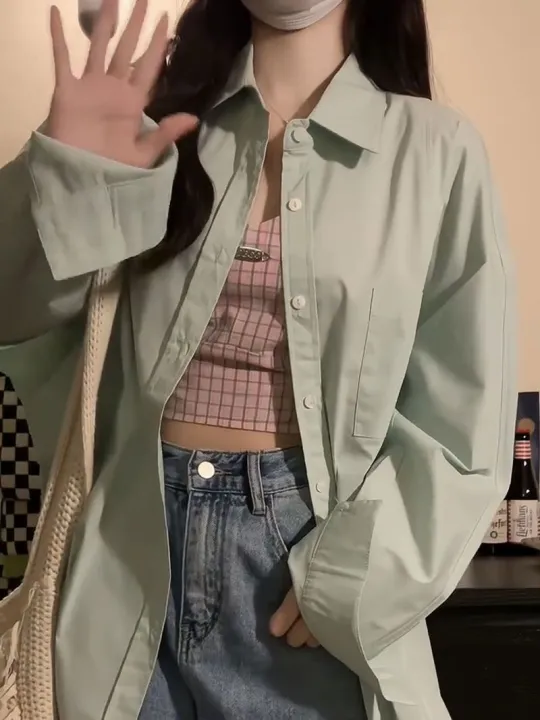 Mint%20Green%20Sun%20Protection%20Shirt%20Women's%20Summer%20New%20Korean%20Style%20Lazy%20Style%20Thin%20Loose%20Shirt%20Mid-Length%20Coat%20-%20Image%206