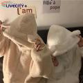 Imitation Lambswool Outerwear Zipper Closure Fall Winter Thickened Plush Cardigan Jacket. 