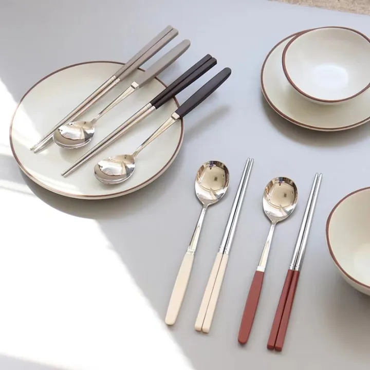 Korean%20Chopsticks%20Dessert%20Spoon%20Flatware%20Stainless%20Steel%20Cutlery%20Set%20Sushi%20Sticks%20Coffee%20Tea%20Spoons%20Set%20Portable%20Dinnerware%20Set%20-%20Image%203