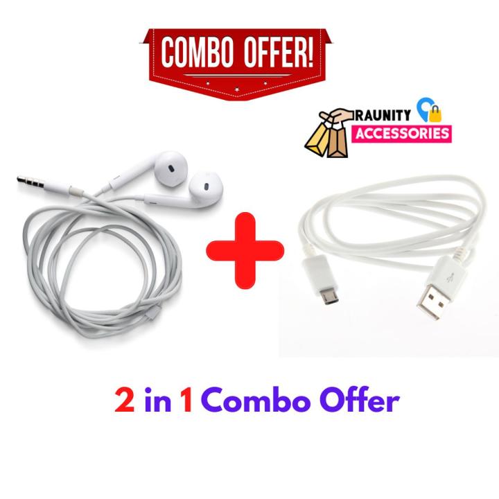 2 in 1 Combo Offer High Quality In Ear Earphone for Android + Micro USB Cable - Headphone - Headphone
