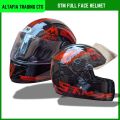 STM Stylish Full Face Motorcycle Helmet with Retro Graphic Design - L Size. 
