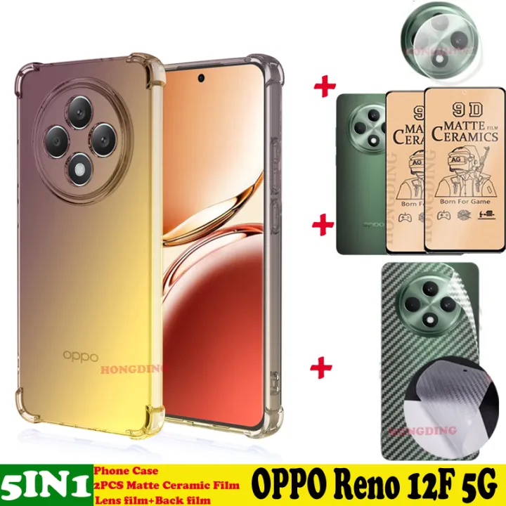 BLKNAIM%205-in-1%20NEW%20For%20OPPO%20Reno%2012F%20case%20Anti-fall%20Color%20phone%20case%20+2PCS%20Matte%20Ceramic%20Film%20+Carbon%20Fiber%20Back%20Film%20+Lens%20Film%20-%20Image%203
