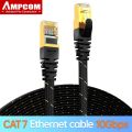 AMPCOM CAT7 Ethernet Cable (10G 600MHz), Shielded Flat RJ45 Network Patch Cord, 50u Gold Plated Lead, Polyester Braided. 