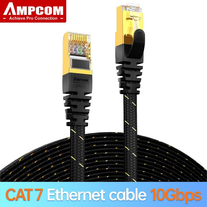 AMPCOM%20CAT7%20Ethernet%20Cable%20(10G%20600MHz),%20Shielded%20Flat%20RJ45%20Network%20Patch%E2%80%82Cord,%2050u%20Gold%20Plated%20Lead,%20Polyester%20Braided%20-%20Image%203