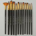 New 12-Piece Black Nylon Artist Brush Set for Watercolor, Acrylic, and Oil Painting - High-Quality Painting Tools.