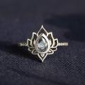 Unique Design Lotus Flower Rings For Women Vintage Silver Color Fashion Jewelry Retro Style Pear Zircon Ring Anniversary Gift. 