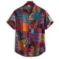 shirt men Men's Colorful Summer Short Sleeve Loose Buttons Hawaiian Casual Shirt Blouse. 