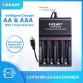 Efficient Charging Made Smart: READY RE83 4-Slot USB Intelligent Quick Battery Charger for 1.2V Size AA AAA Batteries. 