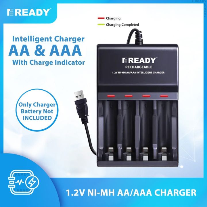Efficient Charging Made Smart: READY RE83 4-Slot USB Intelligent Quick Battery Charger for 1.2V Size AA AAA Batteries