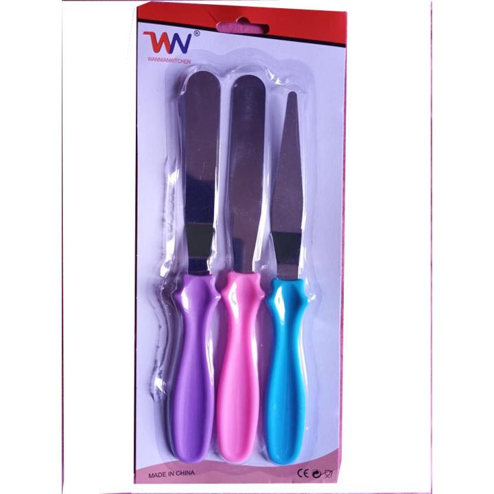 3 Pcs Set Stainless Steel Butter Cake Cream Knife Smoother Spatula Fondant Pastry Tool