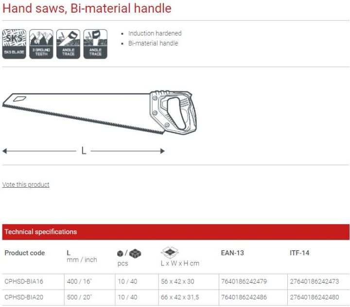 CROWN%2016"%20Hand%20Saw%20korat%20400mm%20CPHSD-BIA16%20-%20Image%202
