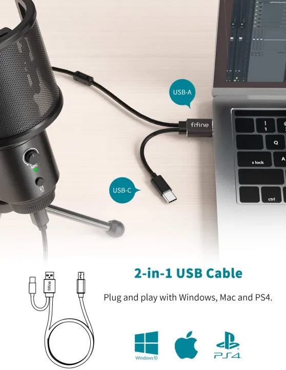 FIFINE%20K683A%20USB%20Desktop%20PC%20Microphone%20with%20Pop%20Filter%20for%20Computer%20and%20Laptop,%20Studio%20Condenser%20Mic%20with%20Gain%20Control%20Mute%20Button%20Headphone%20Jack%20for%20Gaming%20Streaming%20Recording%20YouTube,%20Extra%20USB-C%20Plug%20-K683A%20-%20Image%206