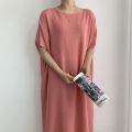 Women Summer Casual Oversized Straight Long Dress Batwing Sleeve Round Collar Pullover Solid Color Midi Dresses. 