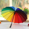 16 bone rainbow umbrella long handle straight pole umbrella touch cloth sunny rain business umbrella sunscreen rain print folding umbrella.