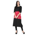 Black and Magenta Block Printed Cotton Casual Kurti for Women (Tailor Made).