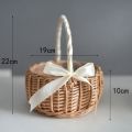 Woven Flower Basket Rattan Storage Basket Flower Girl Hand Basket Handmade Flower Basket with Bow, L.