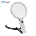130MM Large Reading Magnifier 1.8X 5X 12 LED Foldable Magnifying Glass EU Plug-in Illuminated Magnifier Lamp Table Read Lupa. 