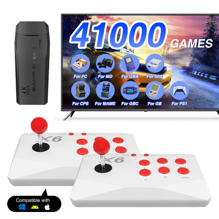 Arcade Video Game Console with Double Arcade Joysitck 4K HD TV Game Stick 128G Built-in 41000+ Games For ATARI/GBA/PS1