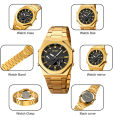 SKMEI 1816 Golden Stainless Steel Dual Time Watch For Men - Black & Golden (Black). 