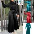 Women Satin Silk Jumpsuits Turtleneck High Waisted Playsuit Long Sleeve Long Romper Wide Leg Pant Overalls.