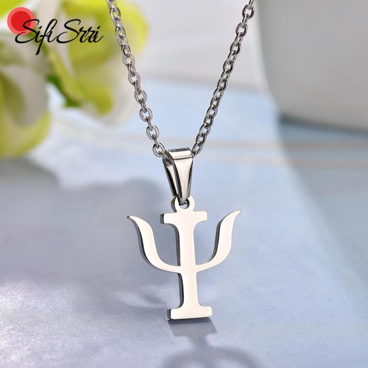 Necklace necklace for women necklaces aesthetic necklace gold pawnable Sifisrri Minimalistic PSI Symbol Necklaces For Women Men Stainless Steel Psychology Pendant Necklace Greek Letter Jewelry Gift