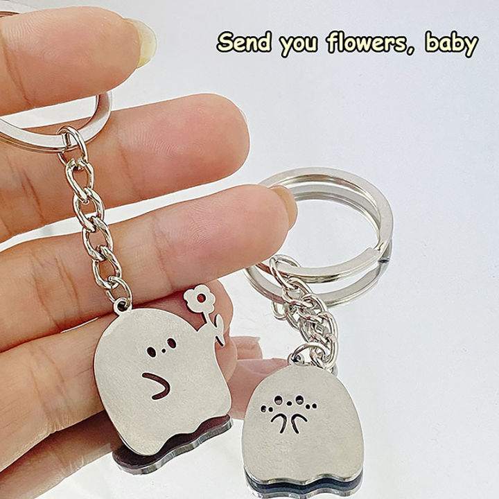 Fashion Cartoon Ghost Couple Keychain Pendant Cute Little Ghost Key ...