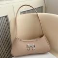 Handbag Chic Bow Pu Leather Shoulder Bag French Design Textured Underarm Bag for Women Evening Casual Party Gift.