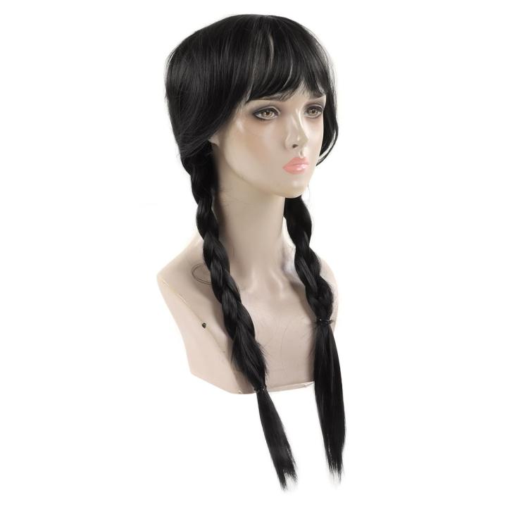 Cosplay Braid Wig, Black Synthetic High Density Bangs Heat