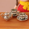 1Set 1:12 Dollhouse Miniature Teapot Cup Saucer Metal Tea Set Dining Table Model Decor Toy Doll House Accessories Fayshow. 