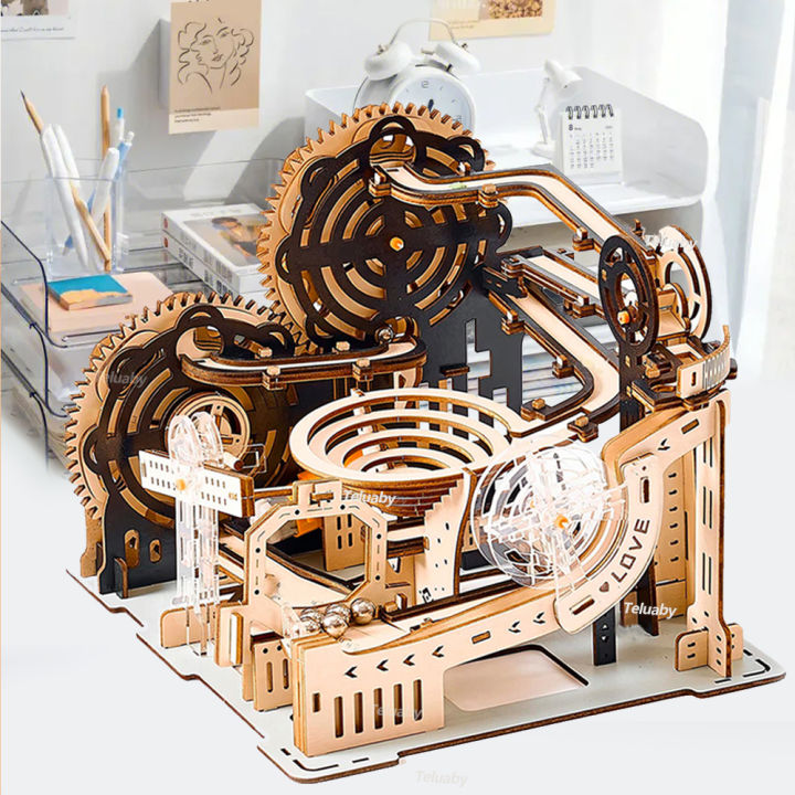 3D Wooden Puzzle Marble Run Set DIY Assemble Mechanical Model Building Kits STEAM Educational Toys for Adult Kids Birthday Gifts Superman