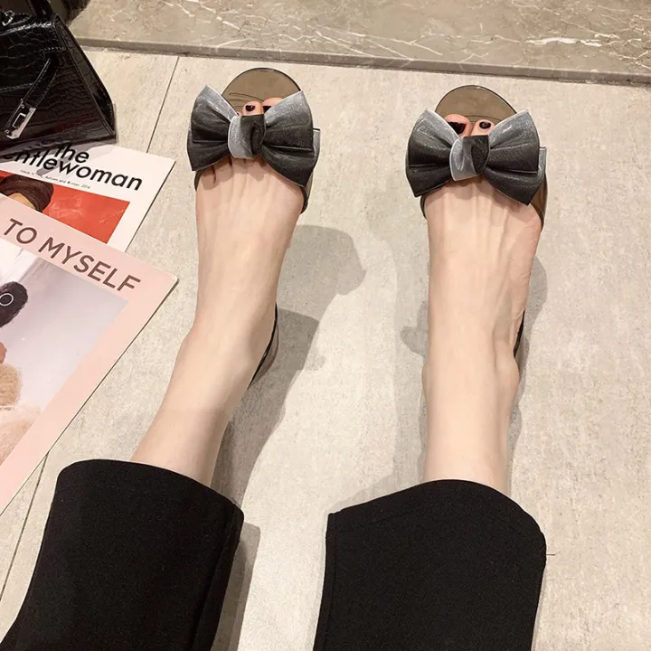 Bow%20Sandals%20Women's%20Clear%20Korean%20Version%20Flat%20Fish%20Mouth%20Beach%20Shoes%20Casual%20Vacation%20Bow%20Plastic%20Jelly%20Shoes%20-%20Image%204