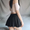 Sexy Solid Color Short Elastic High Waist Mini Uniform Skirt For Women. 