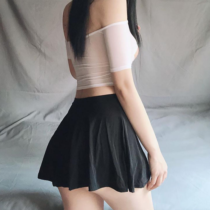 Sexy%20Solid%20Color%20Short%20Elastic%20High%20Waist%20Mini%20Uniform%20Skirt%20For%20Women%20-%20Image%203