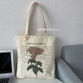 Copyright canvas bag women's single shoulder summer literature simple retro illustration flower large capacity student class bag. 