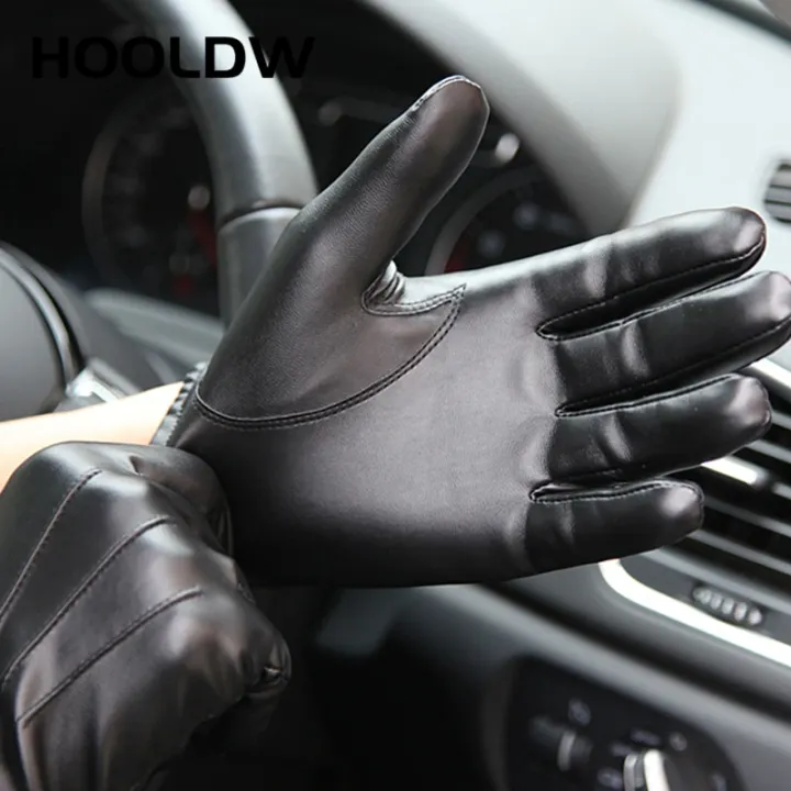 HOOLDW%20New%20Winter%20Gloves%20Men%20Women%20Black%20PU%20Leather%20Cashmere%20Warm%20Driving%20Gloves%20Mittens%20Touch%20Screen%20Waterproof%20Tactical%20Gloves%20-%20Image%204
