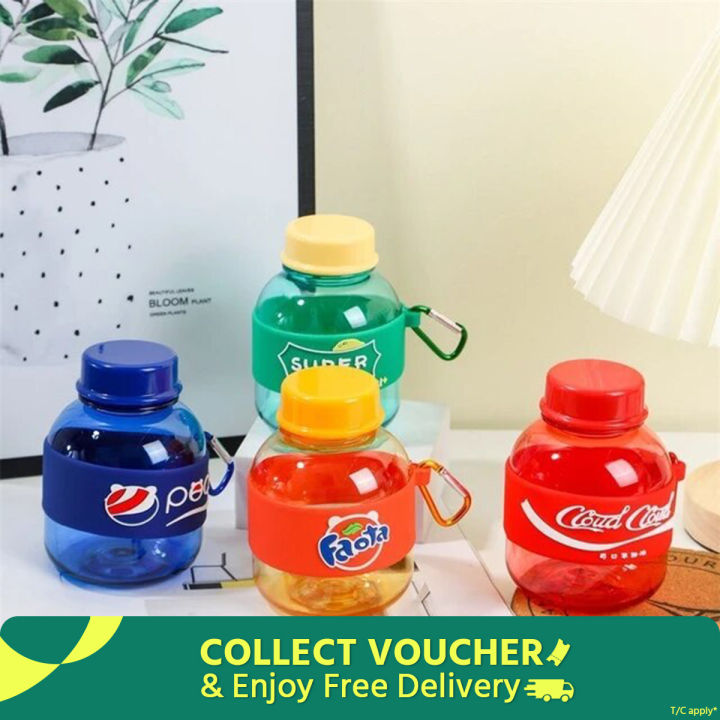 1Pcs Mini Portable Plastic Water Bottle- 350 ml Round Cube Coca Cola Fanta Pepsi Sprit