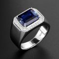(New) vintage sapphire ring for men s925 silver color blue gemstone green emerald white gold ring engagement wedding male rings.