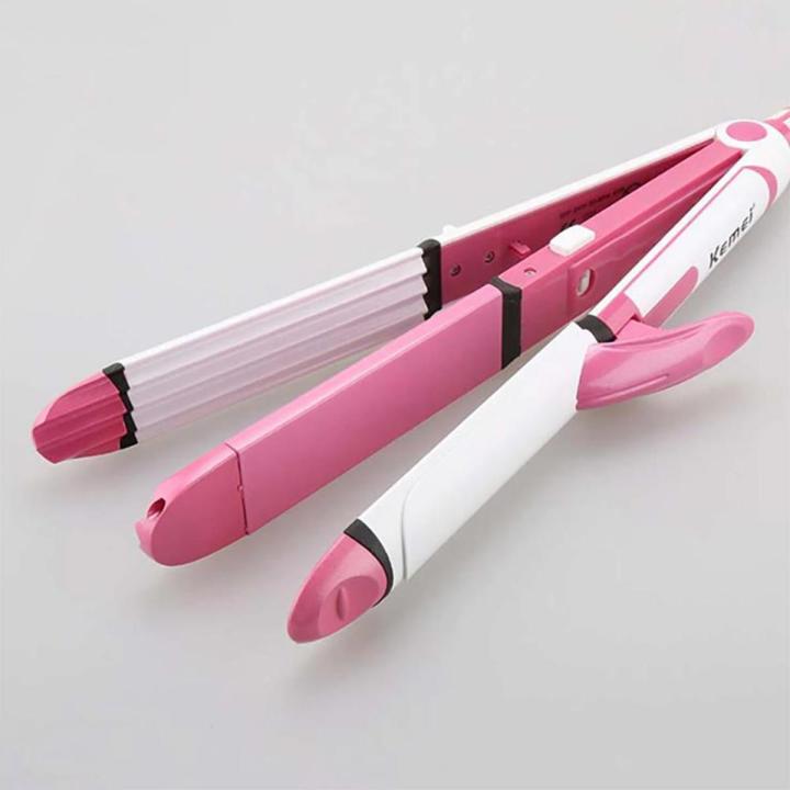 Kemei KM 1291 Ceramic Professional 3 in 1 Electric Hair Straightener Curler Styler and Crimper