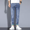 Spring and Autumn Jeans Men's Slim Fit Skinny2023New Printing Stylish Blue Men's Clothing Casual Ankle-Length Pants.