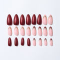 24pcs Glitter Red False Nails Gold Sequins Full Cover Almond Nails Manicure Set French Acrylic Nails Tips for Girl Women. 