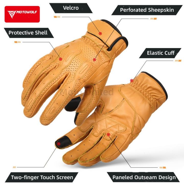Motowolf%20Retro%20Leather%20Men's%20Motorcycle%20Gloves%20Summer%20Breathable%20Motorcyclist%20Gloves%20Yellow%20Black%20Biker%20Gloves%20Perforated%20-%20Image%202